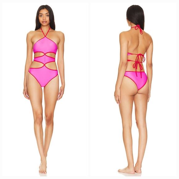 Lovers and Friends Cross My Heart One Piece in Hot Pink & Red XS - Picture 1 of 8